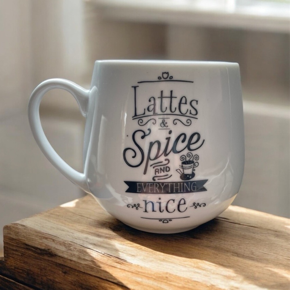 Ceramic Large Coffee Mug Lattes and Spice White Tea Cup Gifts for Her‎ Stoneware